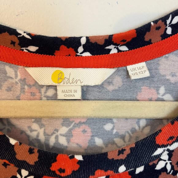 BODEN Women's Lucinda Floral Jersey Dress Navy Red 12P - Picture 6 of 7